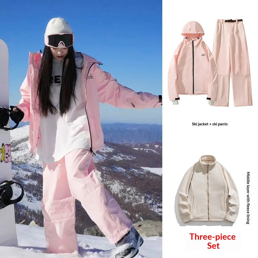 Waterproof Ski Suit Set Fleece-lined  Warm Three-piece Set