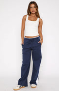 Color-Block Lace-Up Womens Loose Straight-Leg Sweatpants