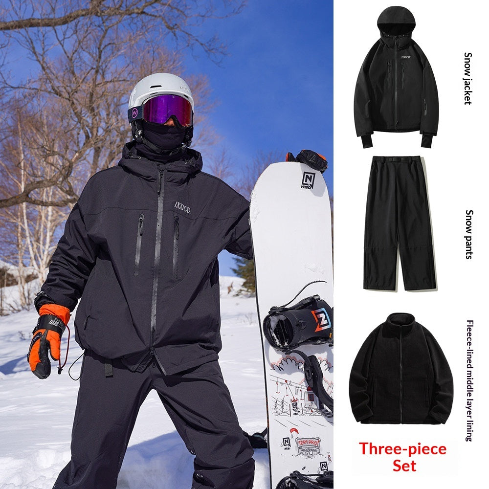 Waterproof Ski Suit Set Fleece-lined  Warm Three-piece Set