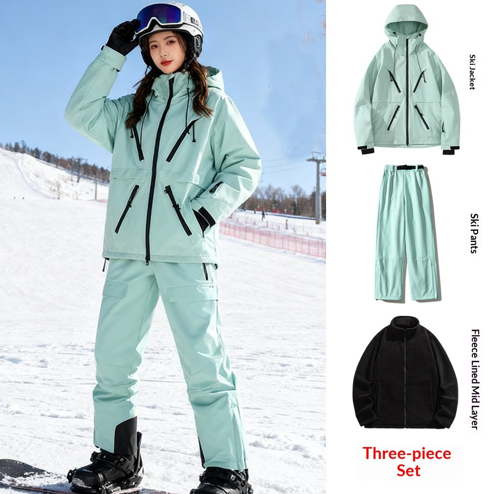 Waterproof Ski Suit Set Fleece-lined  Warm Three-piece Set