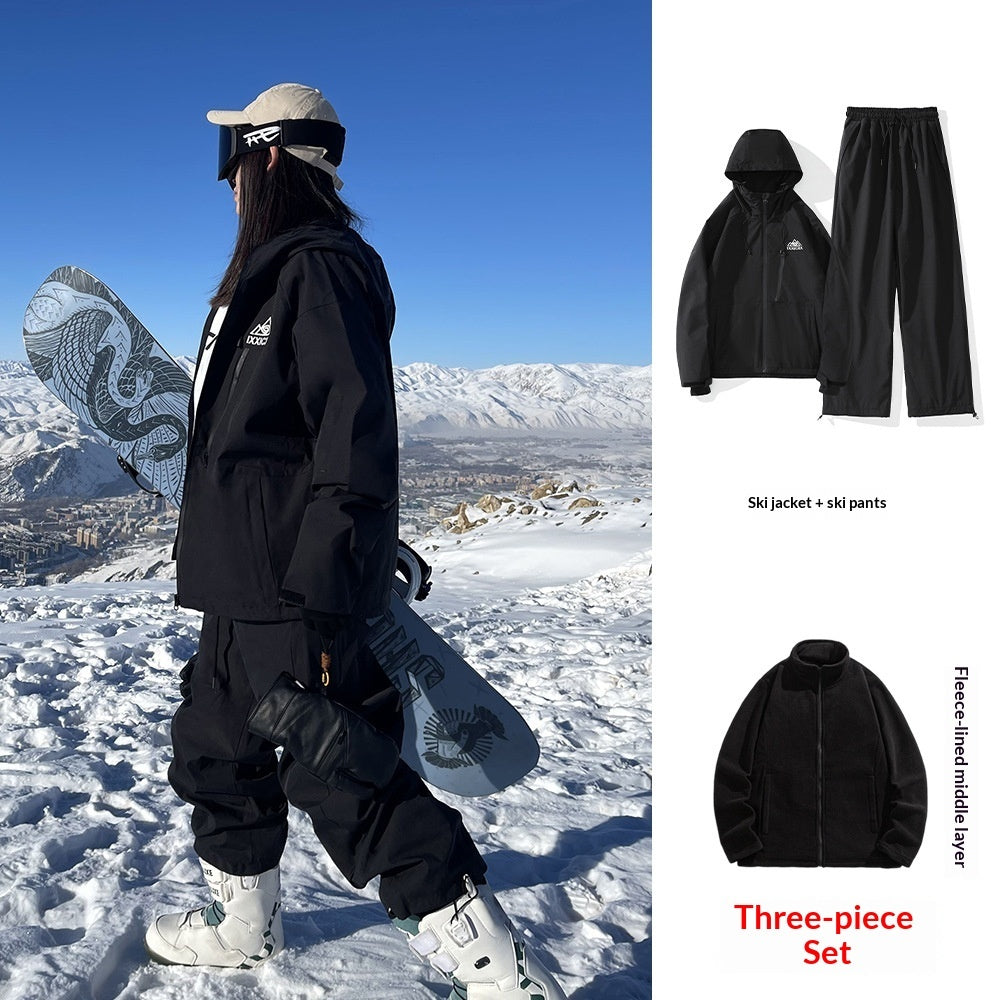 Waterproof Ski Suit Set Fleece-lined  Warm Three-piece Set