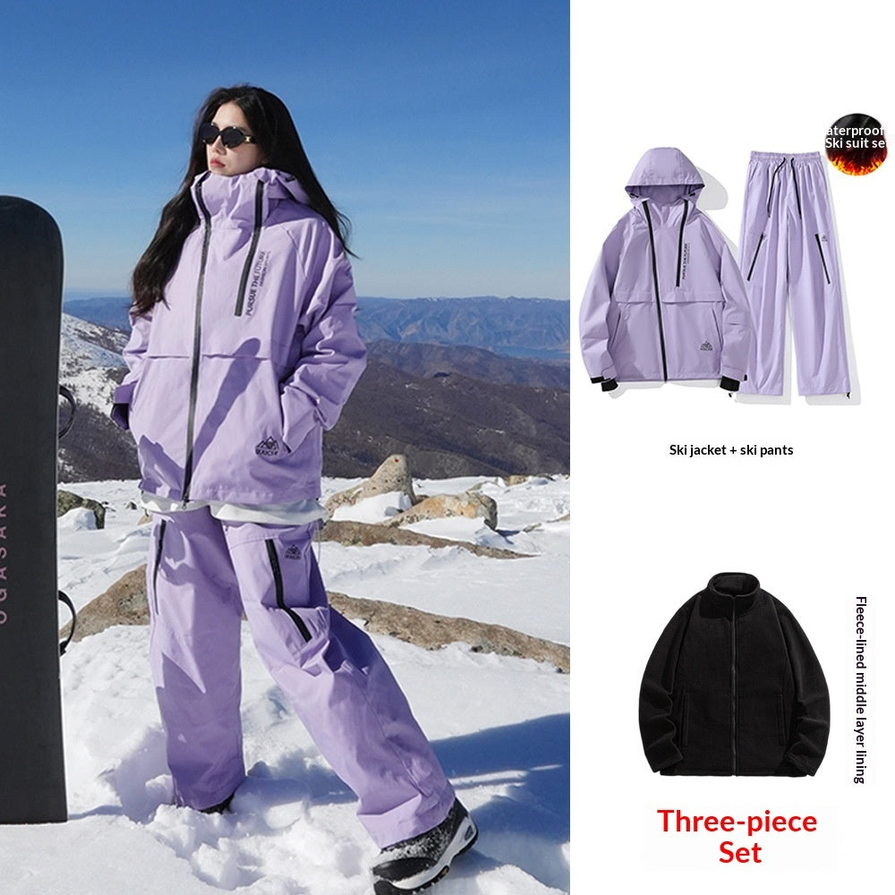 Waterproof Ski Suit Set Fleece-lined  Warm Three-piece Set