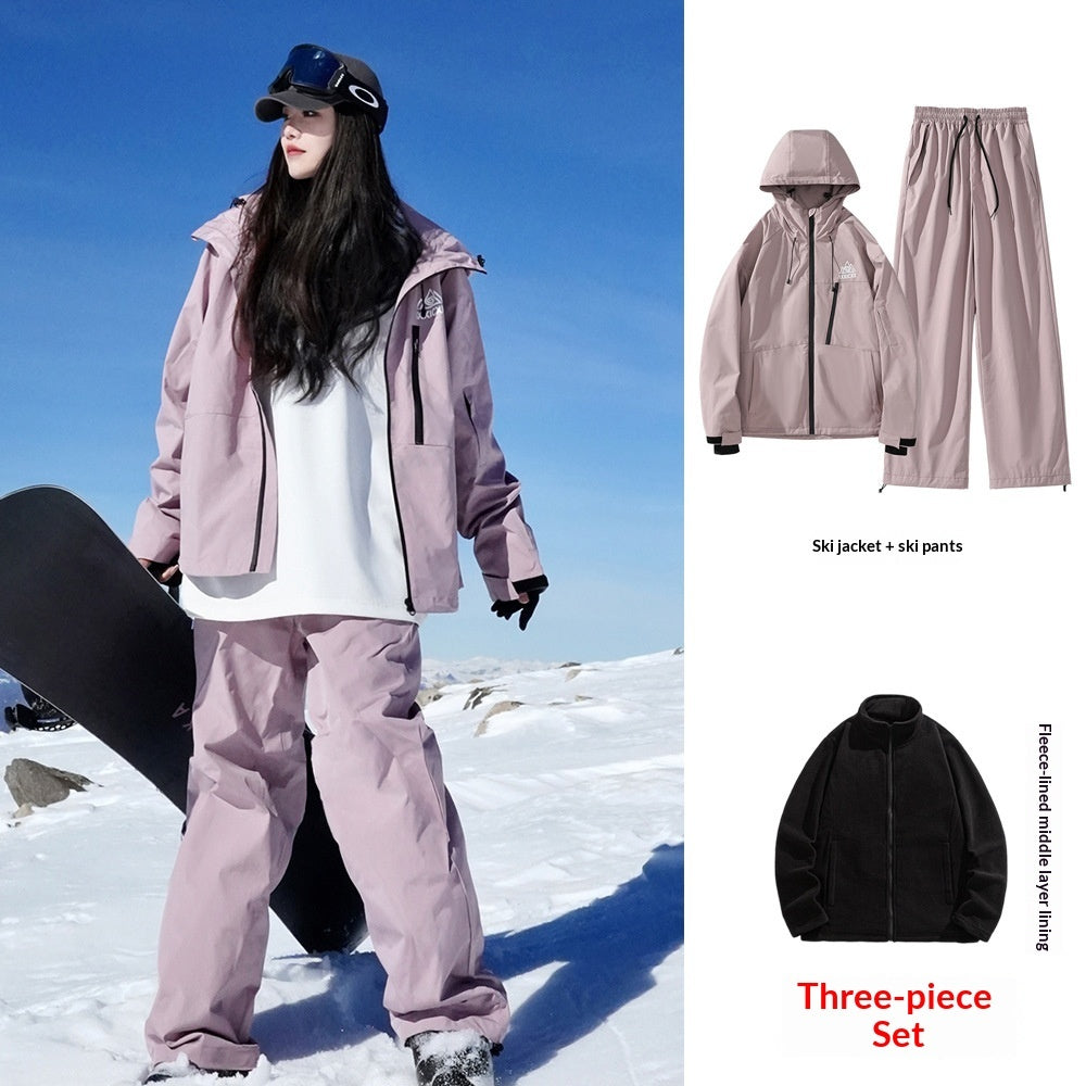 Waterproof Ski Suit Set Fleece-lined  Warm Three-piece Set
