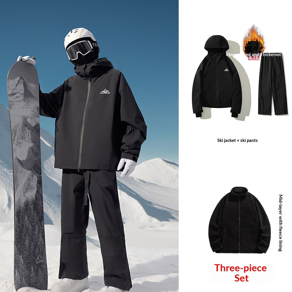 Waterproof Ski Suit Set Fleece-lined  Warm Three-piece Set