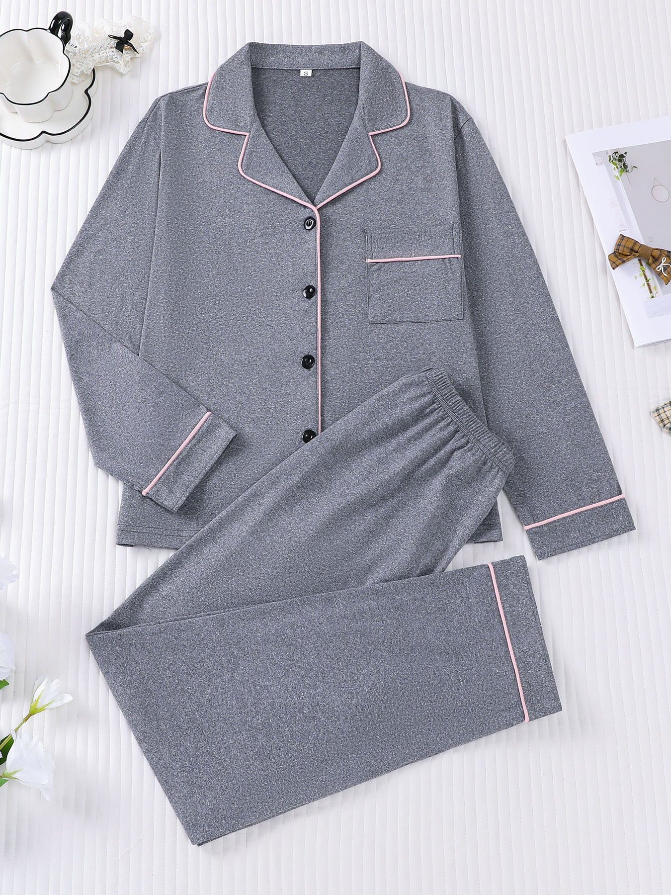 Womens Casual Cardigan Set With A Lapel And Long Sleeves