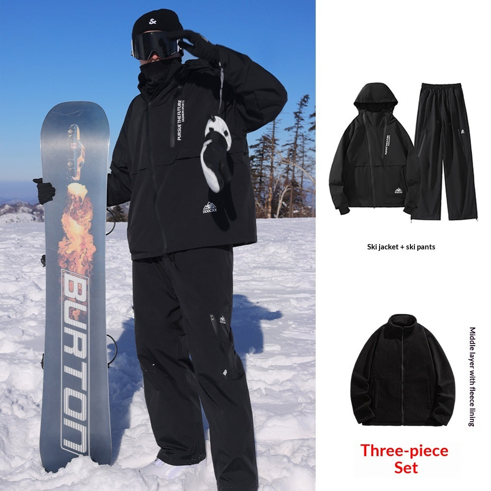 Waterproof Ski Suit Set Fleece-lined  Warm Three-piece Set