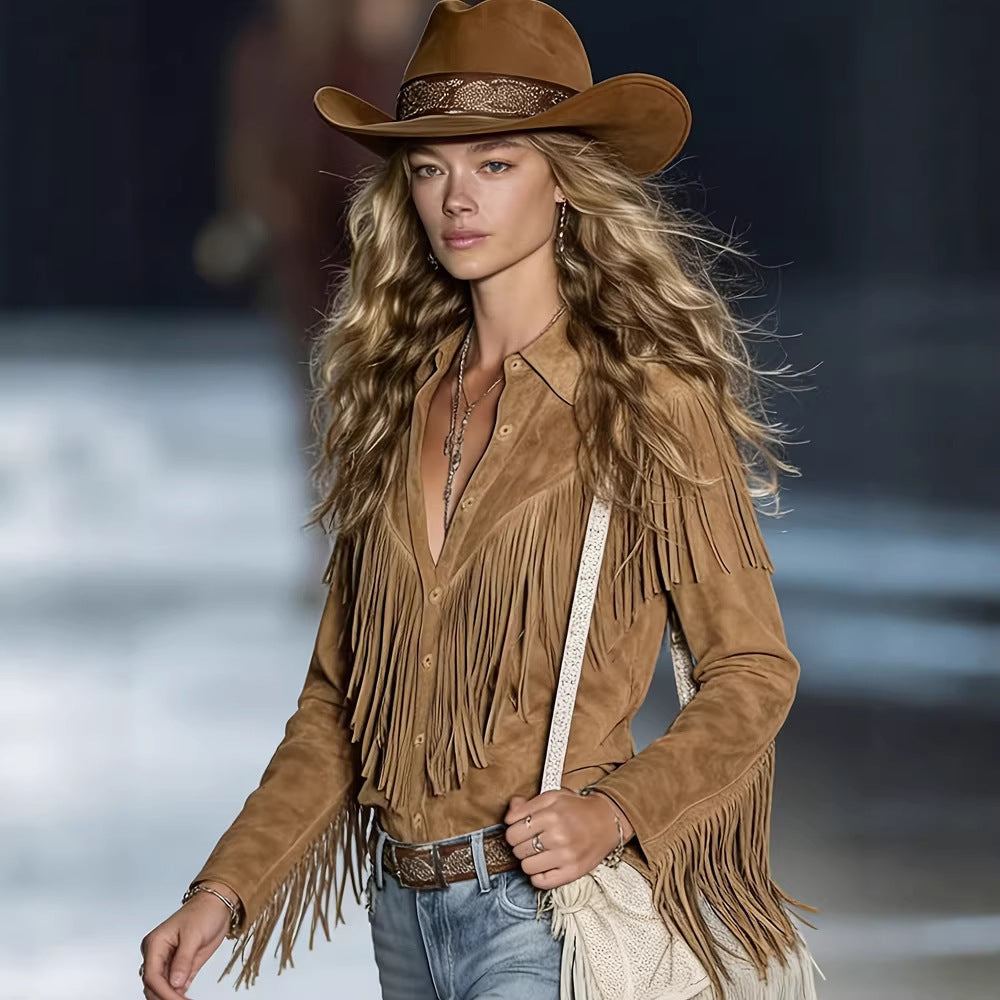 Fashionable Tasseled Lapel Western-Style Vintage Shirt